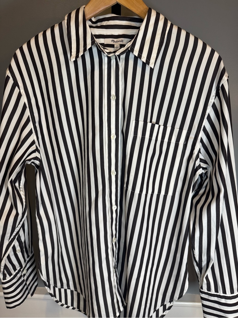 NWT Madewell Relaxed Button-Up Shirt Dark Carob Stripe 100% Cotton M - Picture 2 of 12